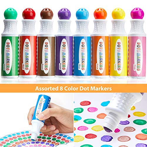 Ohuhu Kit de marcadores de puntos, marcador de pintura de 8 colores (40 ml, 1,41 oz.) Con un marcador de 30 páginas en blanco, embadurnadores de bingo no tóxicos a base de agua para niños