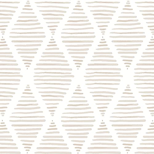 Okydoky Papel pintado moderno a rayas para despegar y pegar, papel de contacto beige y blanco, 44 cm x 300 cm, papel geométrico autoadhesivo, papel decorativo extraíble