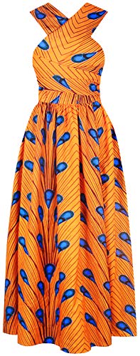 OLIPHEE Mujer Vestido Africano Floral Falda Multifuncional Fiestas Elegante Larga Azul PlumaL-1