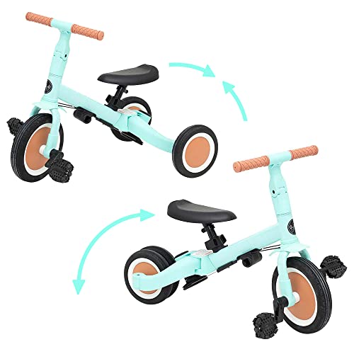 Olmitos - Triciclo Evolutivo de Bebé 5 en 1 GYRO - Bicicleta Niños Desde 1 Año hasta 5 años - De Triciclo a Bicicleta con o sin Pedales – Adaptable y transformable (Menta)