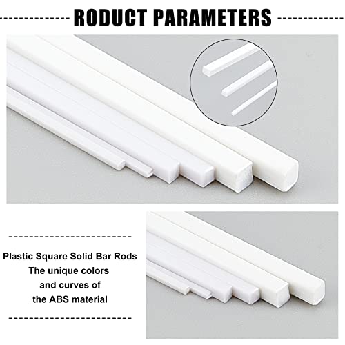 OLYCRAFT 60 barras de plástico ABS cuadradas sólidas de 1/2/3 mm color blanco tubo cuadrado de plástico ABS tubo cuadrado sólido barra de estireno para bricolaje mesa de arena