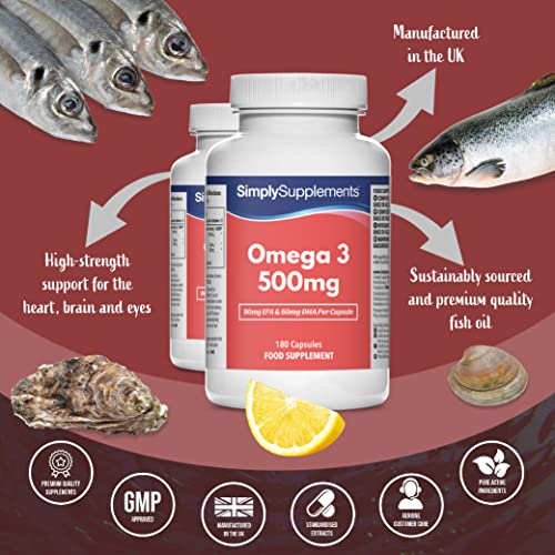 Omega 3 500mg - ¡Bote para 1 año ! -360 cápsulas - Con DHA y EPA - SimplySupplements