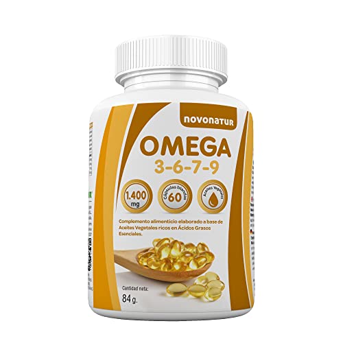 Omega 3 6 7 9, 60 perlas enriquecidas con aceite de lino, onagra, oliva, germen de trigo y nueces de Macadamia, beneficioso para el corazón, vista y cerebro. Nueva fórmula. novonatur