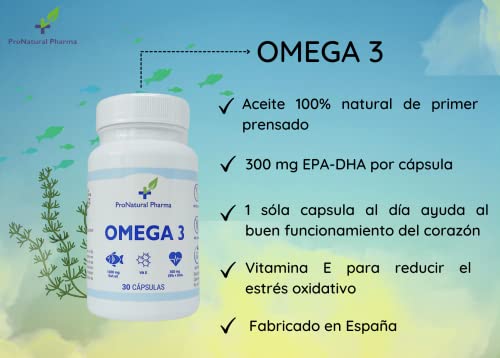 OMEGA 3 | 90 cápsulas | Aceite de pescado puro + Vitamina E | 1000mg - Ácido grasos 300mg EPA+DHA ProNatural Pharma
