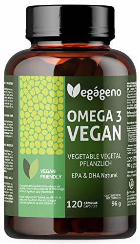 OMEGA 3 VEGAGENO - Aceite de Algas 2000MG de Origen Vegetal. Alta Concentración 600 mg DHA y 300mg EPA por Dosis Diaria. 100% Natural. Sin Gluten. No GMO. VEGAN Friendly