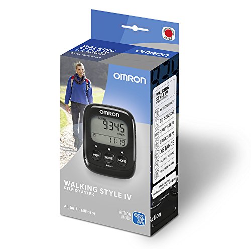 OMRON Walking Style IV Podómetro con Sensor 3D preciso para medir Pasos, Distancia, Pasos Normales y aeróbicos y calorías quemadas, Negro