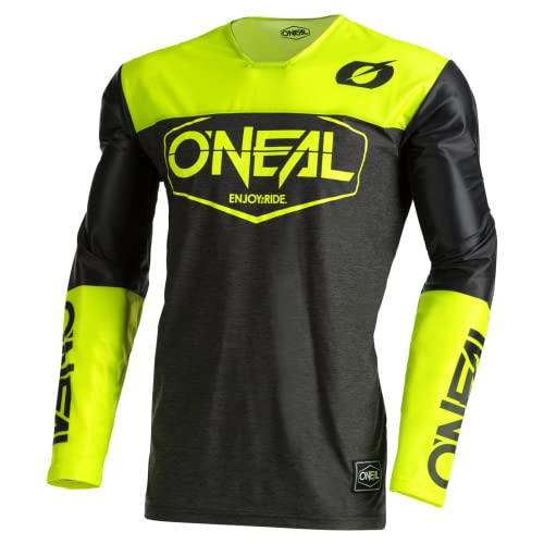 O'Neal | Camiseta de Manga Larga para Motocross | MX MTB Mountain Bike | Material Ligero, Ajuste ergonómico adaptación | Mayhem Jersey Hexx V.22 | Adulto | Negro Amarillo | Talla XL