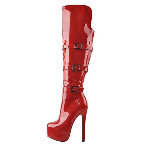 Only maker Botas de plataforma para mujer, botas largas por encima de la rodilla Stilettos Tacones altos, rojo, 44 EU