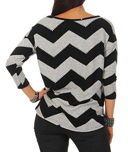 ONLY Printed 3/4 Sleeved Top Suéter, Multicolore (Light Grey Melange/AOP W/Black Zigzag), S para Mujer