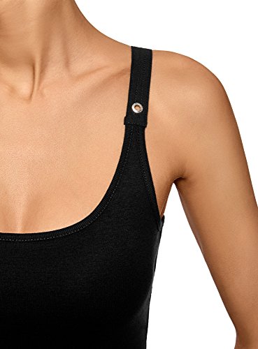 oodji Collection Mujer Camiseta Nadadora con Ojales en los Tirantes, Negro, ES 40 / M