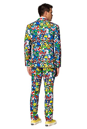 OppoSuits Trajes de baile locos para hombre Super Mario – Viene con chaqueta, pantalones y corbata en diseños divertidos, 36, Super Mario