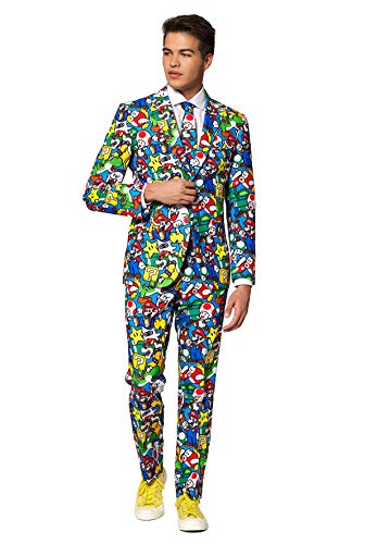 OppoSuits Trajes de baile locos para hombre Super Mario – Viene con chaqueta, pantalones y corbata en diseños divertidos, 36, Super Mario