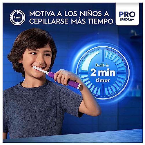 Oral-B Pro Junior Cepillo De Dientes Eléctrico, 1 Mango Morado, 1 Cabezal, Diseñado Por Braun, Apto Para Niños Mayores De 6 Años