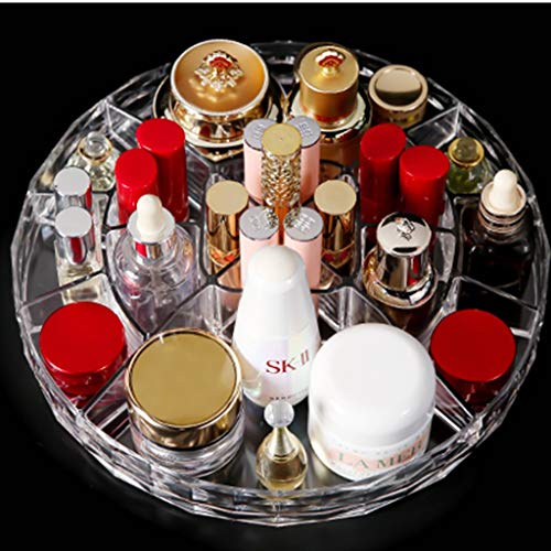Organizador de maquillaje giratorio caja de almacenamiento de cosméticos acrílico tocador para el hogar estante de escritorio leche cuidado de la piel lápiz labial cepillo barril/transparente (Color: