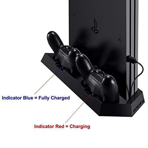 OSTENT Soporte vertical del concentrador del USB del fan de enfriamiento del cargador del regulador dual para la consola de Sony PS4 / Slim/Pro