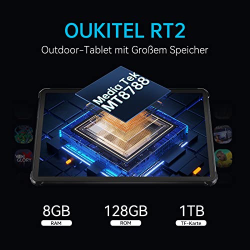 OUKITEL Rugged Tablet 10.1 Pulgadas FHD RT2(2023) Batería 20000mAh, 1TB Ampliable 8GB RAM 128GB ROM Octa-Core,16MP + 16MP Cámara Android 12, Soporte 4G Dual SIM/GPS/WiFi/OTG