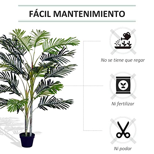 Outsunny Palma Artificial 150cm con Cañas Naturales Árbol Planta Decorativa Sintética con Maceta Casa Terraza Jardín Decoración