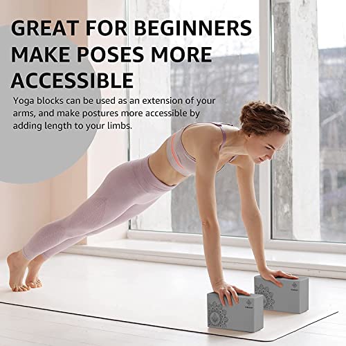 OVERMONT Bloques de Yoga 2 Pcs Espuma EVA 23.5 x 15.5cm para Fitness Pilates Estiramiento y Meditación con Correa de Yoga