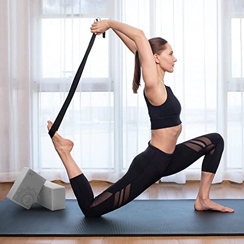 OVERMONT Bloques de Yoga 2 Pcs Espuma EVA 23.5 x 15.5cm para Fitness Pilates Estiramiento y Meditación con Correa de Yoga