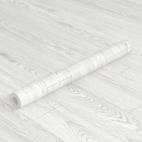 Oxdigi Suelo de PVC autoadhesivo de 6 m², aspecto de madera, baldosas de vinilo para puerta de entrada, salón, cocina, balcón, trastero, se puede cortar, suelos de vinilo, 0,6 x 10 m, color blanco