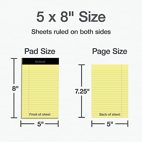 Oxford 5 x 8 blocs legales, paquete de 12, rayas estrechas, papel amarillo, 50 hojas por bloc de escritura, fabricado en los Estados Unidos (74017)