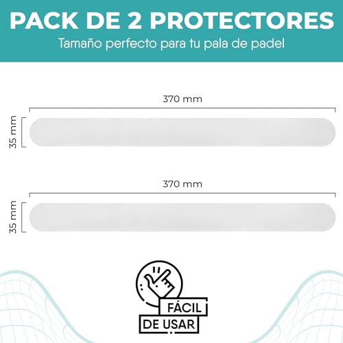 PADELEI Protector Pala de Padel - Protector Pala Padel Transparente - Pack de 2 Unidades Fabricados en España - Protector Padel con Acabado Rugoso - Dimensiones 35x370 mm.