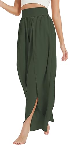 PADOLA Pantalones De Mujer Ligero Cómodo Pantalones de Yoga Transpirable Pierna Ancha Cintura Alta Deportivos De Verano (3XL,Verde Oliva)