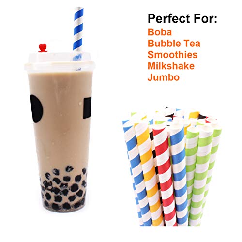 Pajitas desechables Bubble Tea Boba de papel de pajita de burbujas para té batido Jumbo Snoothies Milkshakes perlas tapioca Pajitas biodegradables extra anchas de 12 mm rayas coloridas 50 unidades
