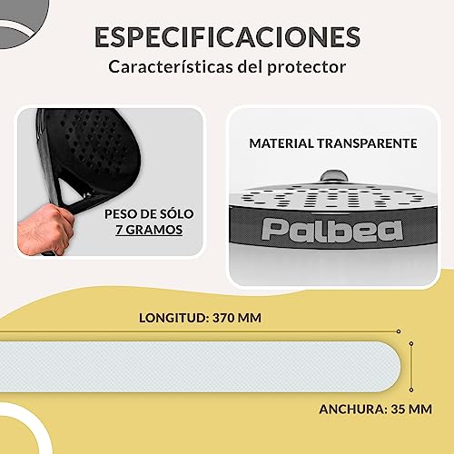 Palbea Protector Pala de Padel Transparente - Paquete de 2 - Protector Padel Rugoso y Ligero para la Cabeza de la Raqueta - Padel Accesorios Duradero y Fácil de Sustituir - Dimensiones 35x370mm.