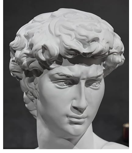 Palmetto Housewares Réplica parcial de la escultura de David, color blanco, réplica de estatua de cabeza de David hecha de resina de plástico duro, LWH 15 x 10 x 7 cm, réplica de media estatua David