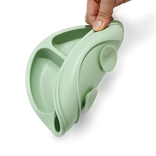 PandaEar Platos de silicona para bebé antideslizantes para niños con ventosas – Platos de bebé estables divididos – sin BPA – Paquete de 3 – Apto para lavavajillas y microondas (Azul/verde/marrón)