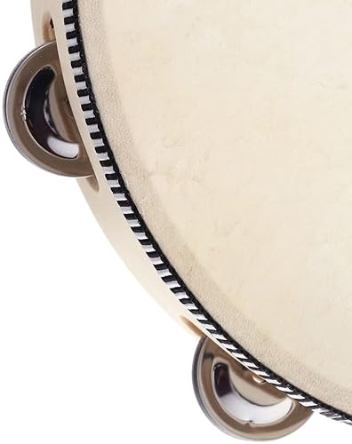 Pandereta de Madera TAW1008HP con Parche de Piel 8 Sonajas (10") 25cm, Pandereta Jingle. Instrumento de Percusion - Rockmusic
