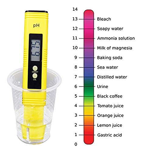 Pantalla Digital de Mano PH Tester, Calidad del Agua Medidor de Prueba con Rango de Medición de pH de 0-14 PH Medidor de Digital Portátil de Alta Precisión para Acuarios, piscinas, Auto Calibración