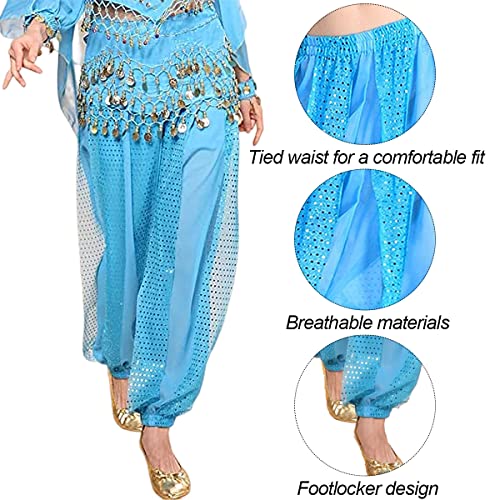 Pantalones bombachos para danza del vientre, pantalones árabes tribales de gasa para mujer, traje de danza del vientre suelto brillante con lentejuelas, pantalón bombacho para yoga, pilates, zumba