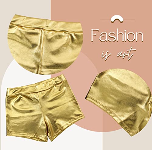 Pantalones Cortos Metálicos Brillante para Mujer, Culotte Sexy Mujer para Disfraces Baile Discoteca y Fiestas (M, Dorada)