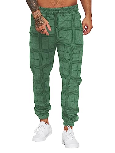 Pantalones de chándal para hombre, pantalones de chándal holgados, pantalones deportivos largos, a cuadros, pantalones de ocio para hombres, verde, XL