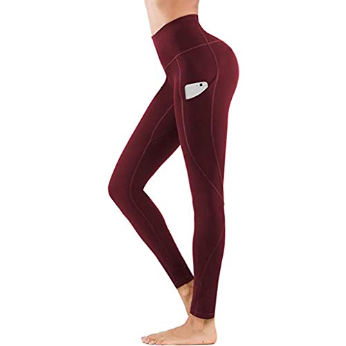 Pantalones de mujer ajustados para fitness, yoga, elásticos, sólidos, pantalones cortos, Vino, XL