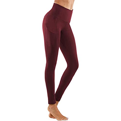 Pantalones de mujer ajustados para fitness, yoga, elásticos, sólidos, pantalones cortos, Vino, XL