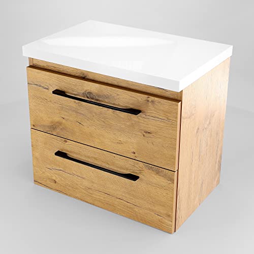 paplinskimoebel Mueble de baño con encimera para lavabo Girona B80,5/79,8 x T40/39 x H55 cm, con dos cajones (encimera de aspecto de roble) (armario de 80 cm sin placa)