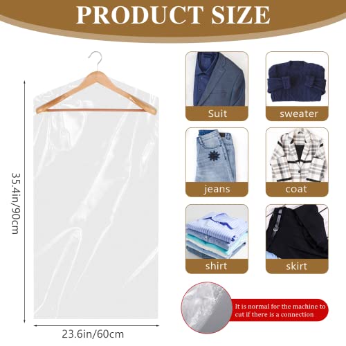 Paquete de 20 bolsas transparentes para ropa, bolsas de plástico para ropa, bolsas para colgar ropa, a prueba de polvo, protección para ropa, bolsas de tintorería para chaquetas, camisas (60x90cm)