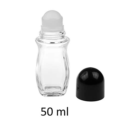 Paquete de 4 Botellas de Desodorante Roll-On de Vidrio Recargables Eco-Fused - 1.7 Oz (50 ml) - A Prueba de Fugas con Tapa Girable - 20 Etiquetas Incluidas - Para Desodorantes Naturales Hechos en Casa