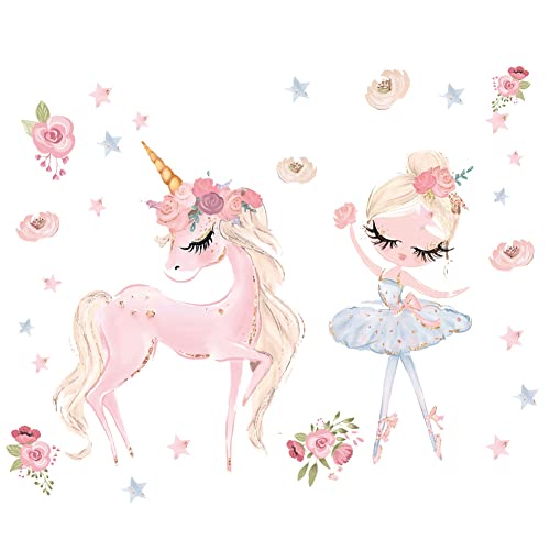 Paquete pegatinas de pared de bailarina rosa Unicornio pegatinas de pared para niñas y Jardín pegatinas decorativas para pared habitación de niñas habitación baby sala de estar de jardín de infantes