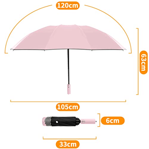 Paraguas Plegable Automático, Paraguas Invertido, Paraguas Plegable Antiviento 10 Varillas para Hombre Mujer, Diámetro 105cm (Rosa)