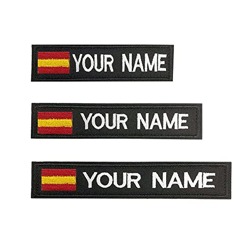 Parches personalizados con nombre militar, 2 piezas Parche táctico bordado personalizado de la bandera española con gancho y bucle, para mochilas Camisa de trabajo uniforme