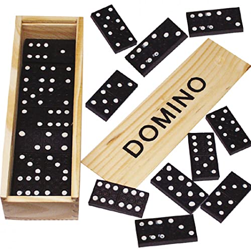 PARENCE: Tradicional juego de Dominó - 28 piezas más Caja de Madera y tapa corredera Infantil y Adultos color Negro