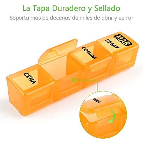 Pastillero Semanal 4 tomas Español, Opret Pastillero Diario con 28 Compartimentos, Organizador Pastillas y Dispensador Comprimidos para Viaje
