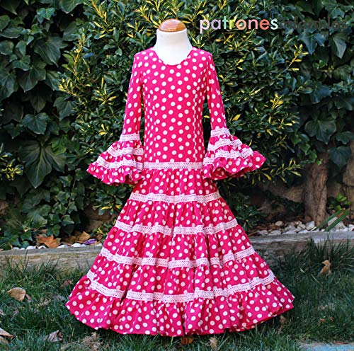 Patrón de costura vestido flamenca Canastero de Niña para hacerlo tú misma. Tutorial en vídeo para ayudarte a realizarlo. Tallas de 1 a 12 años. Patrón multitalla en papel.
