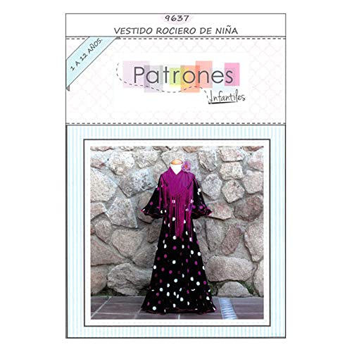 Patrón de costura vestido flamenca Rociero de niña para hacerlo tú misma. Tutorial en vídeo para ayudarte a realizarlo. Tallas de 1 a 12 años. Patrón multitalla en papel.