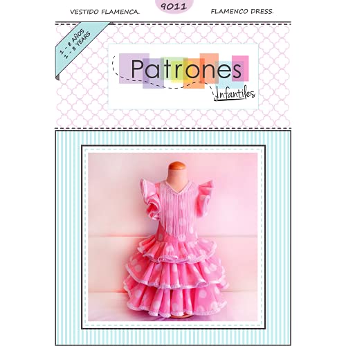 Patrón de ropa vestido niña flamenca, con vídeo para ayudarte a realizarlo. Talla 1 a 8 años. Patrón multitalla en papel.