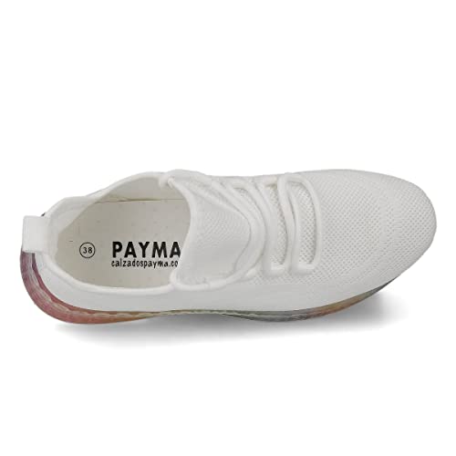 PAYMA - Zapatillas Deportivas Sneakers Mujer de Malla Transpirable. Tenis Gimnasio, Deporte, Casual y Caminar. Piso de Colores. Color: Blanco. Talla: EU 40